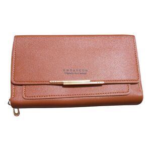 ENDAYCOM Brown Faux Leather Zip Around Wallet Organizer Clutch